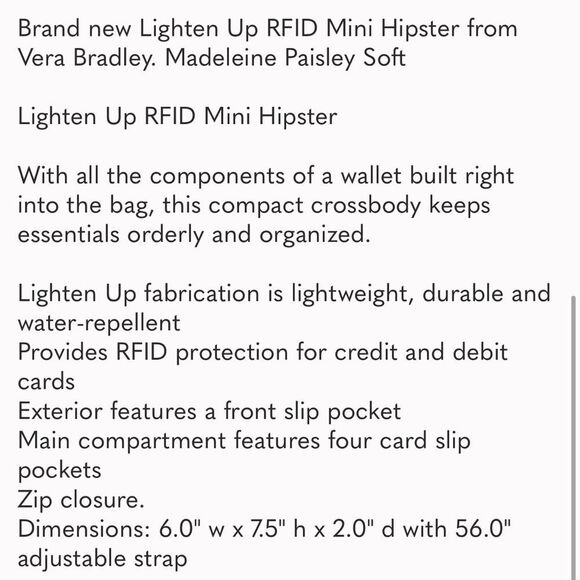 Vera Bradley Maddalena Paisley Floral Crossbody Bag RFID nwt - Lavender - Picture 9 of 9